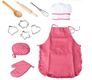 28*23.5*2.8cm pink Chef set children's apron, 11 pieces of children's cooking game kitchen waterproof baking tool set AZ18953