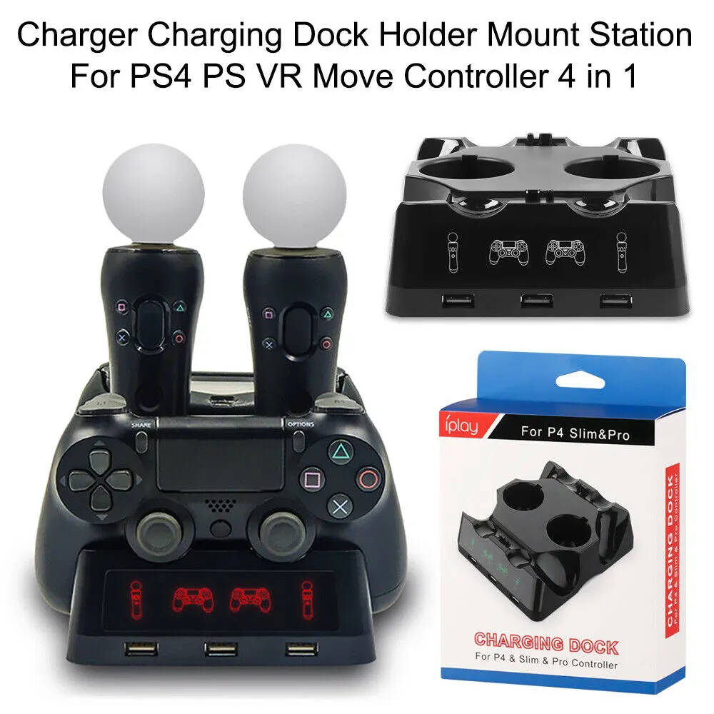 4-in-1 Charger Charging Dock Holder Mount Station For PS4/PS/VR Move Controller