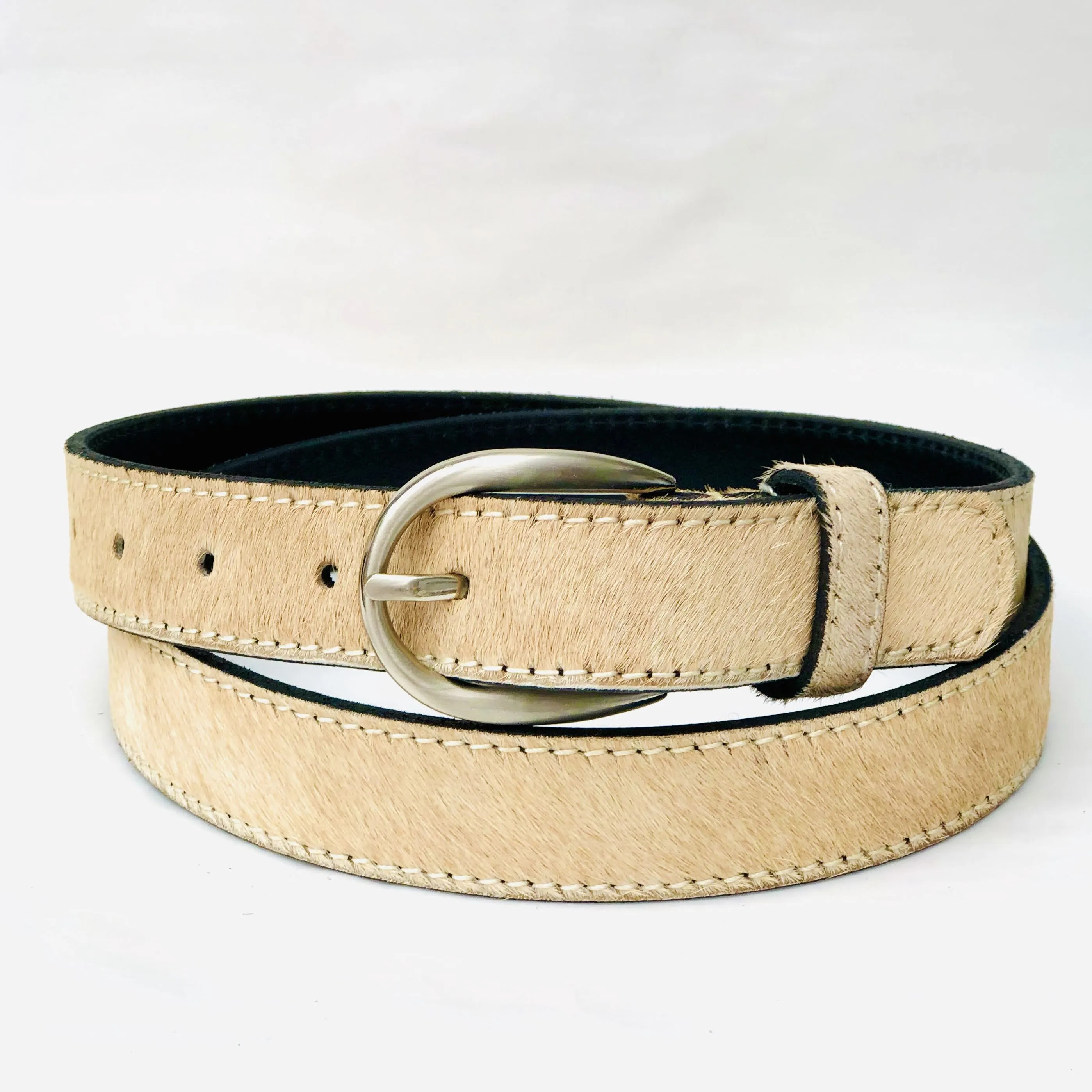 Beige Hair-on-hide leather belt