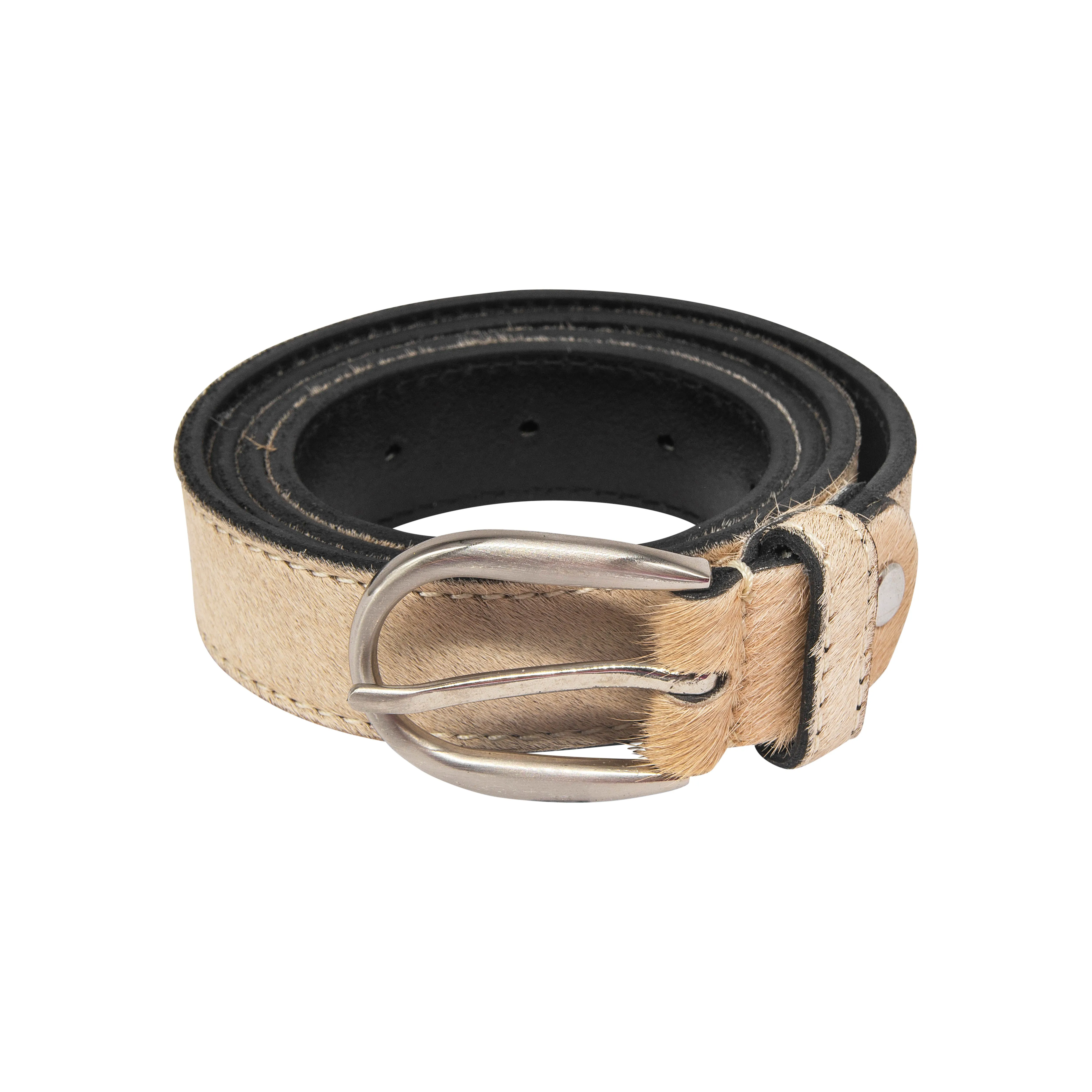 Beige Hair-on-hide leather belt