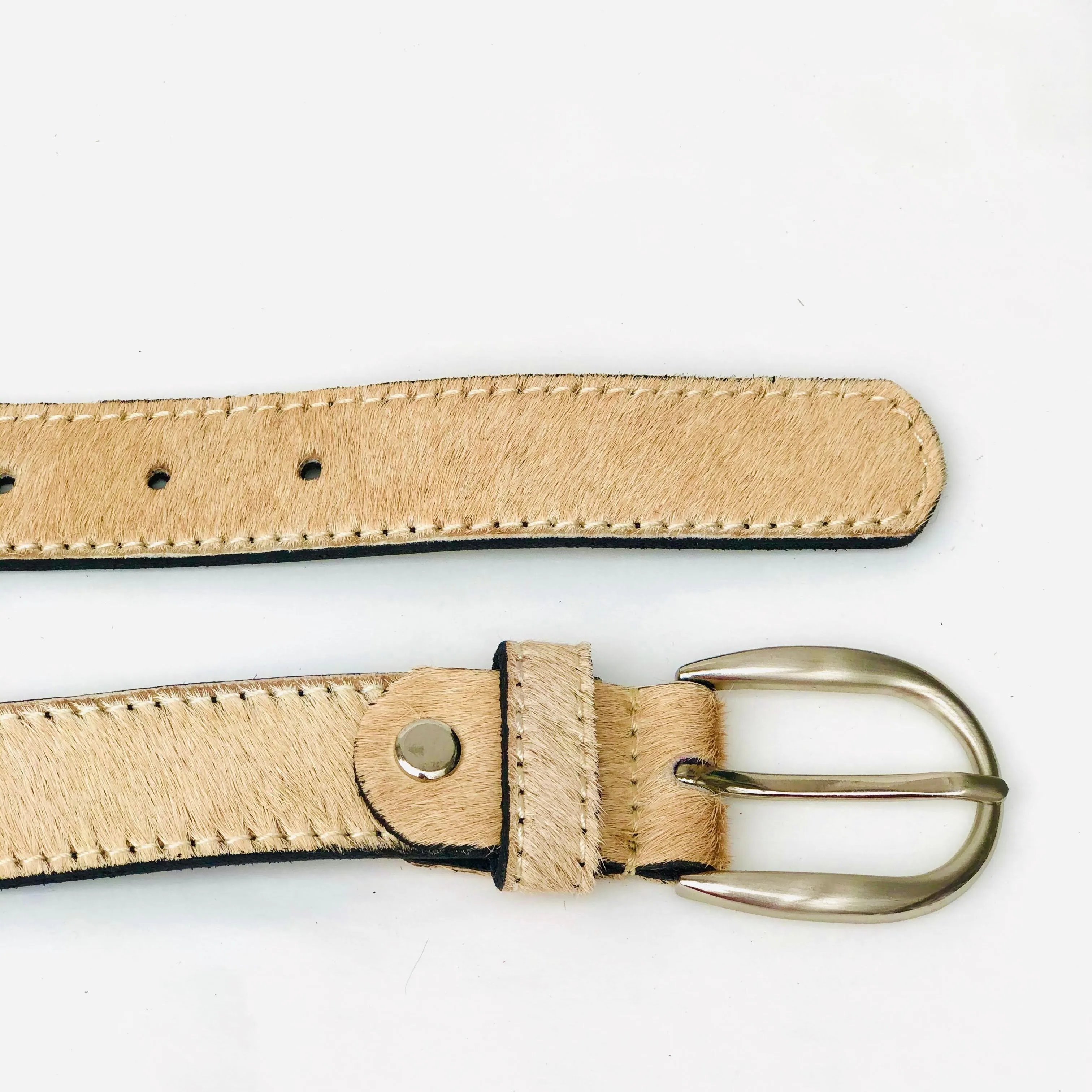 Beige Hair-on-hide leather belt