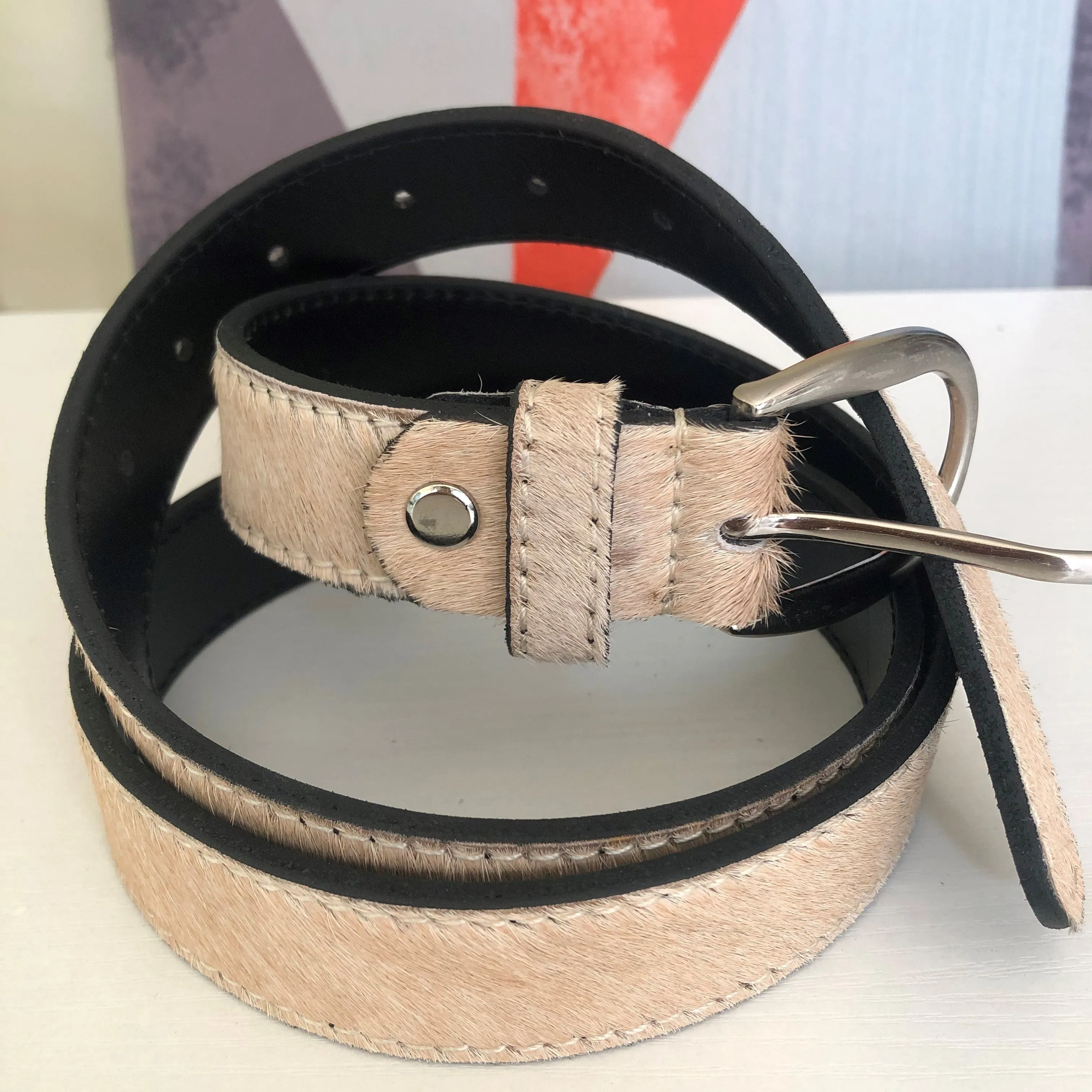 Beige Hair-on-hide leather belt