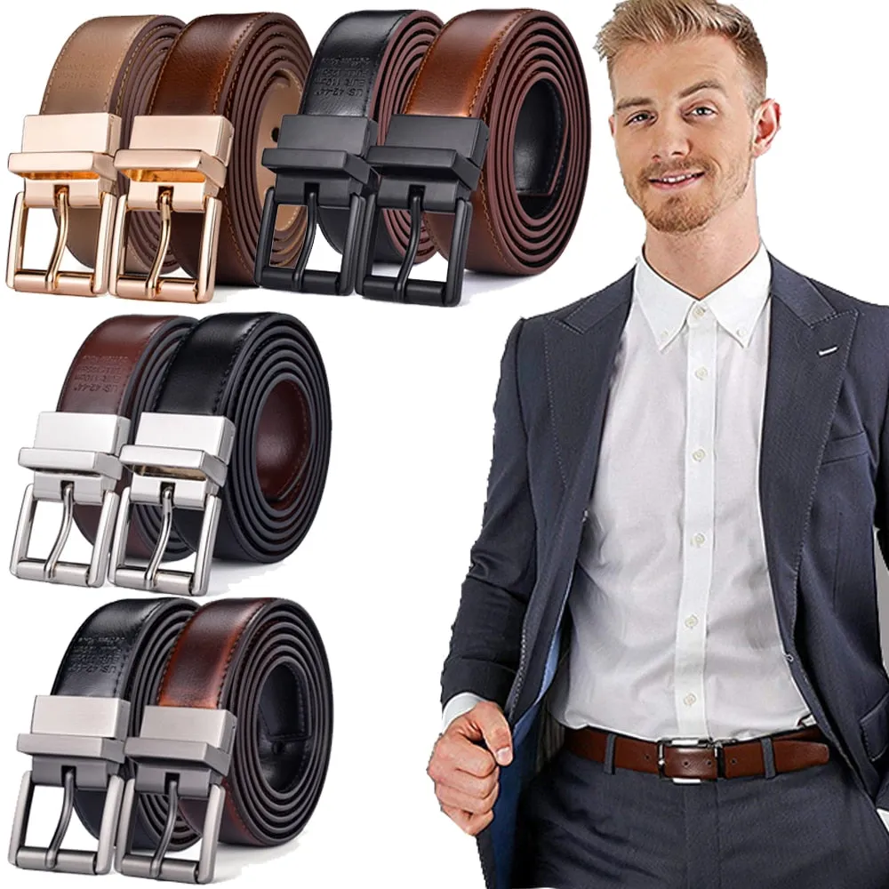 BELTOX Design Collection Men's Fashion 100% Genuine Leather Black & Silver Tone Belts - Special Offer!