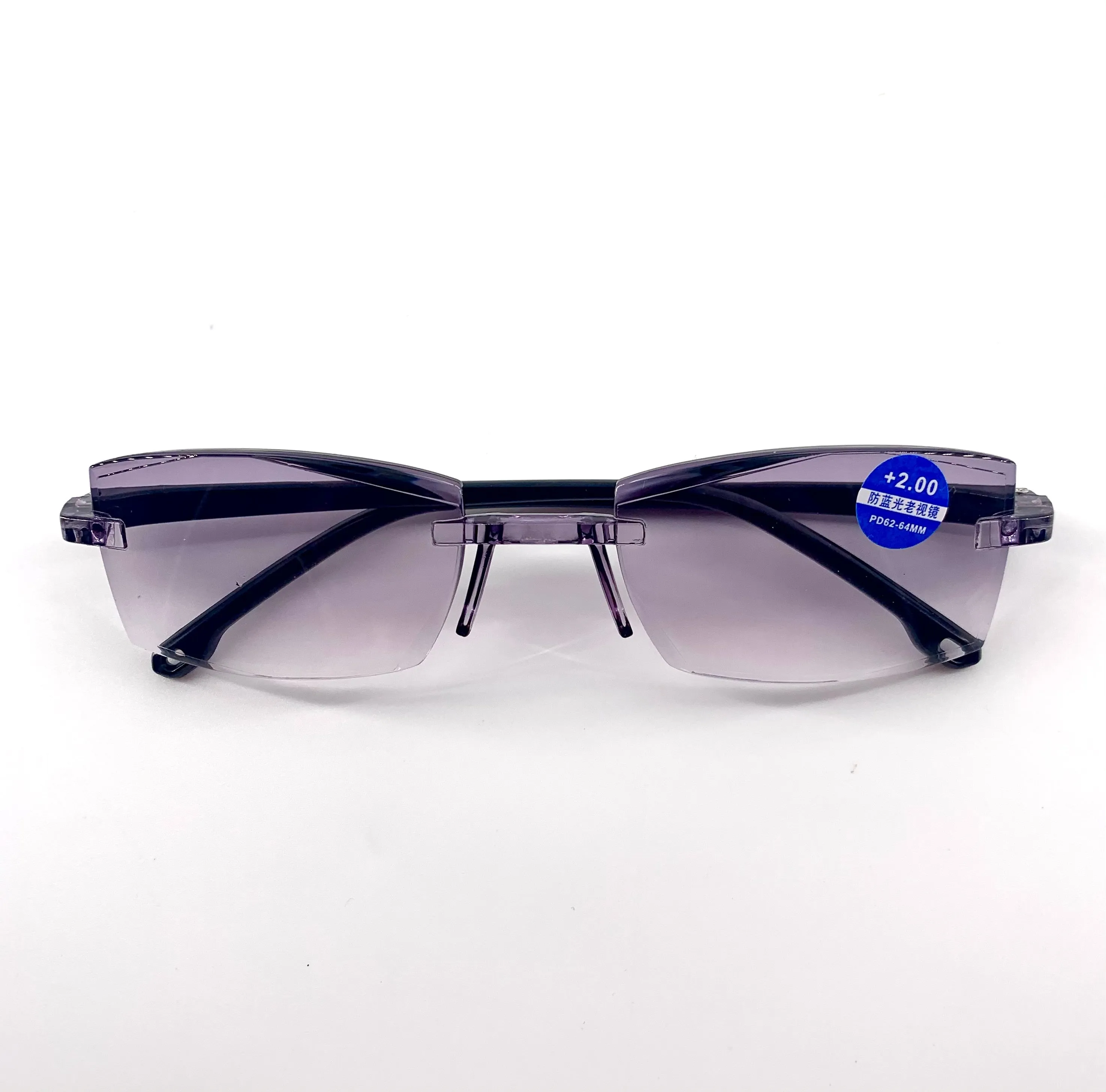 Black bifocal rimless blue light blocking glasses