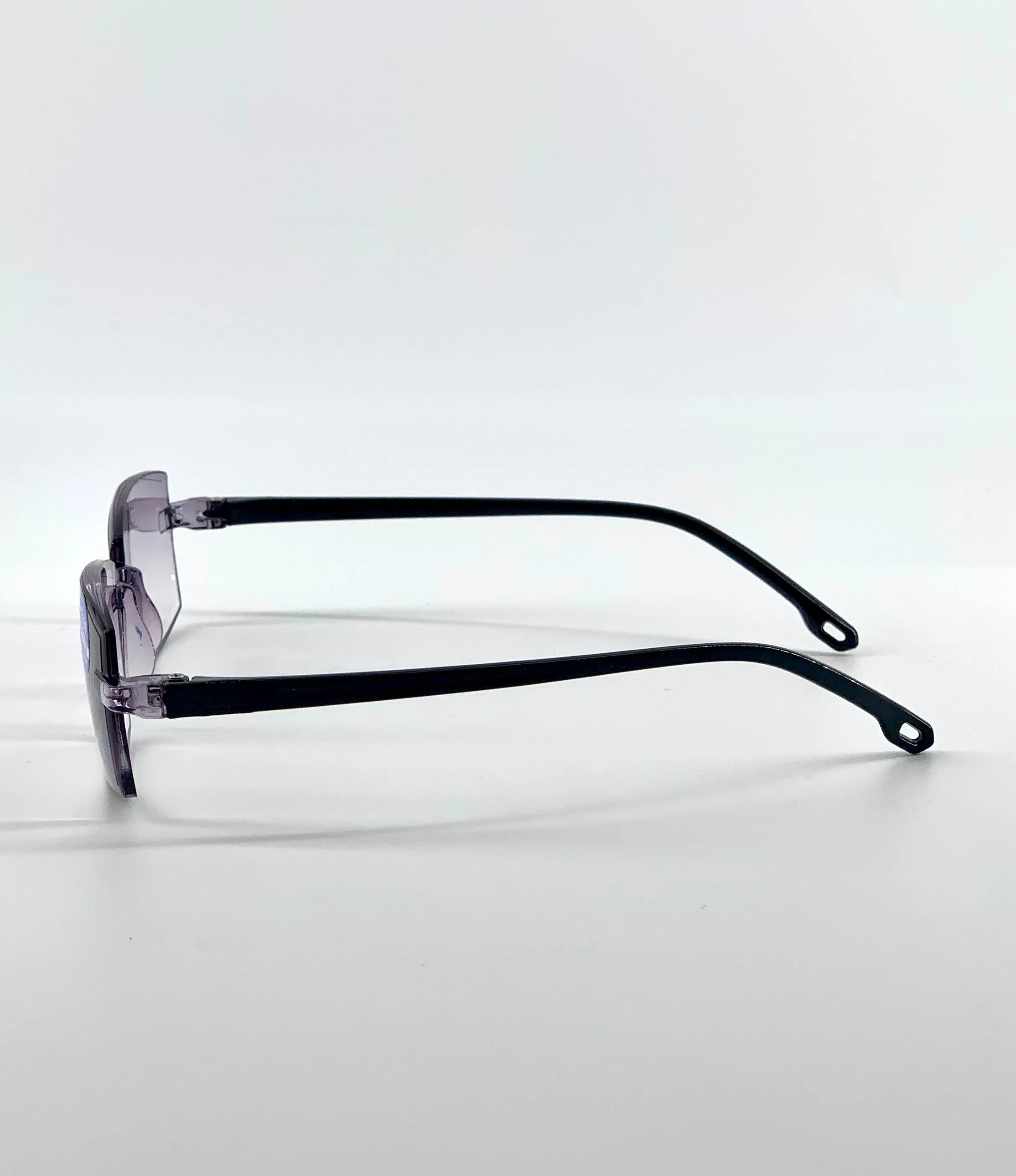 Black bifocal rimless blue light blocking glasses