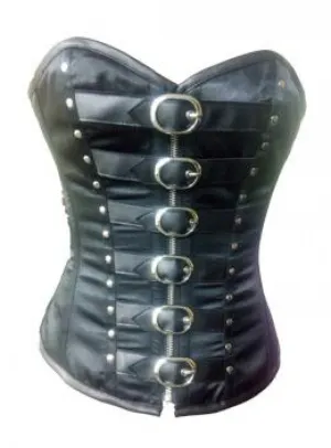 Black Satin Leather Belts Zipper Gothic Steampunk Plus Size Overbust Corset