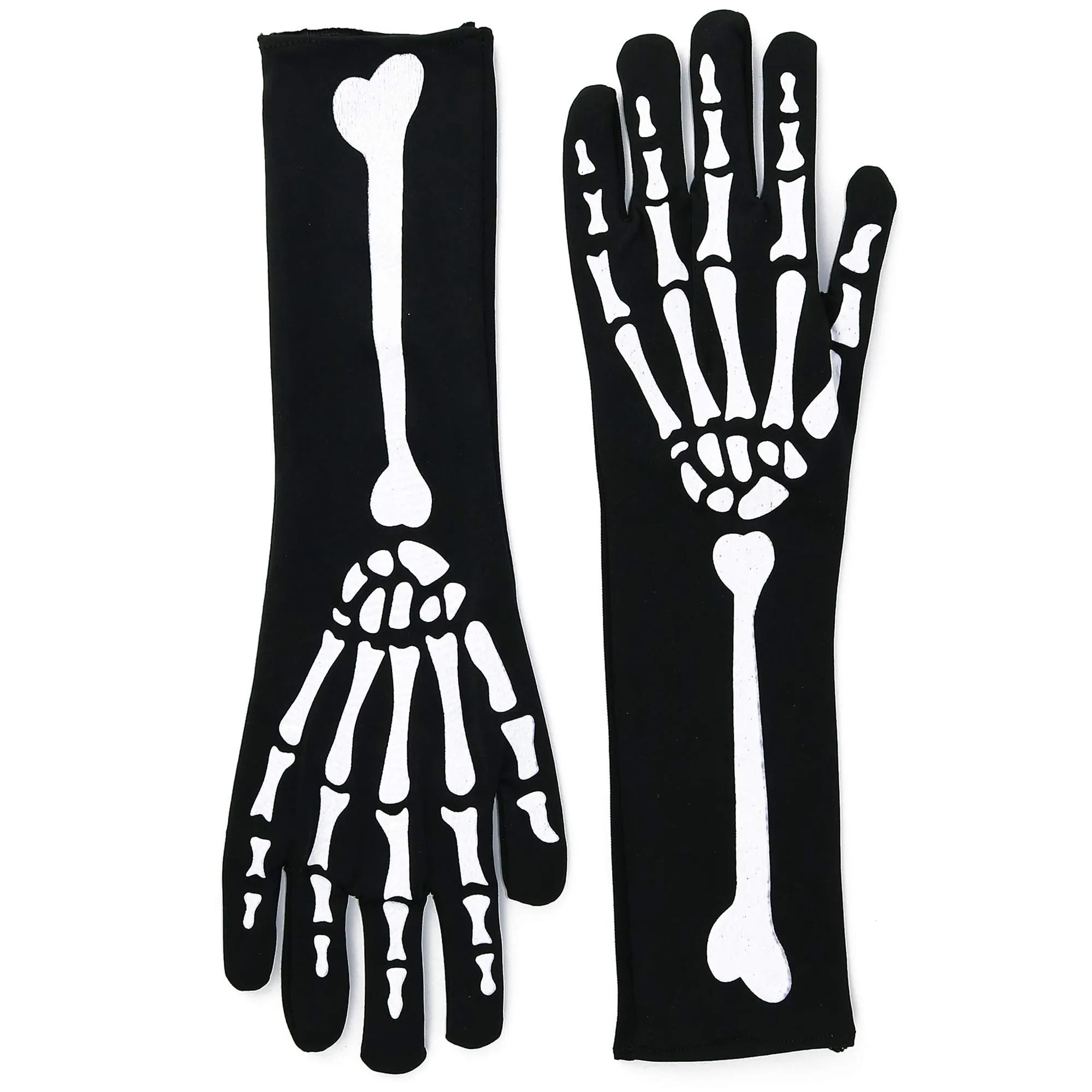 Bone Hand Skeleton Gloves - Skeleton Accessories Stretch Elbow Gloves for Adults and Kids Black