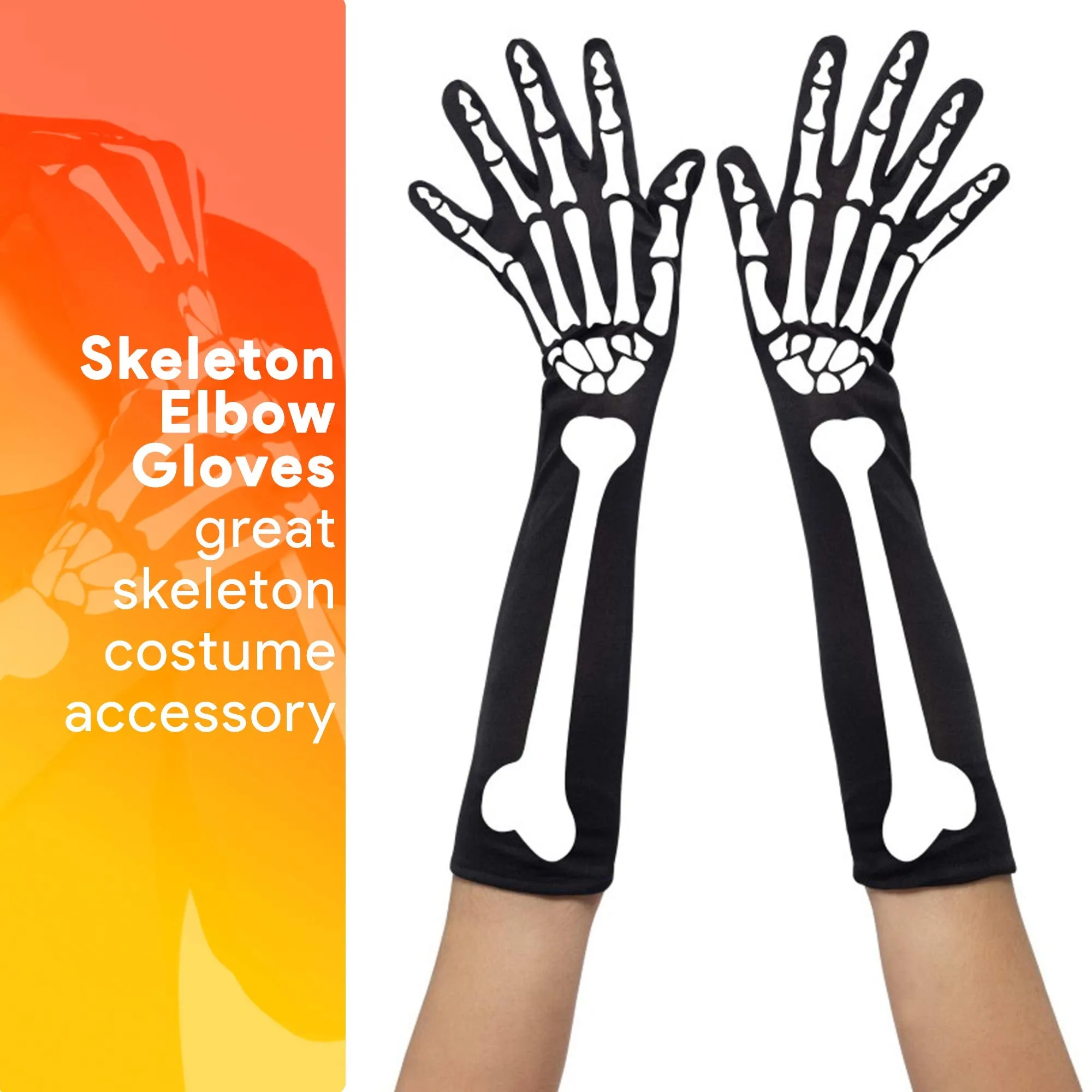 Bone Hand Skeleton Gloves - Skeleton Accessories Stretch Elbow Gloves for Adults and Kids Black