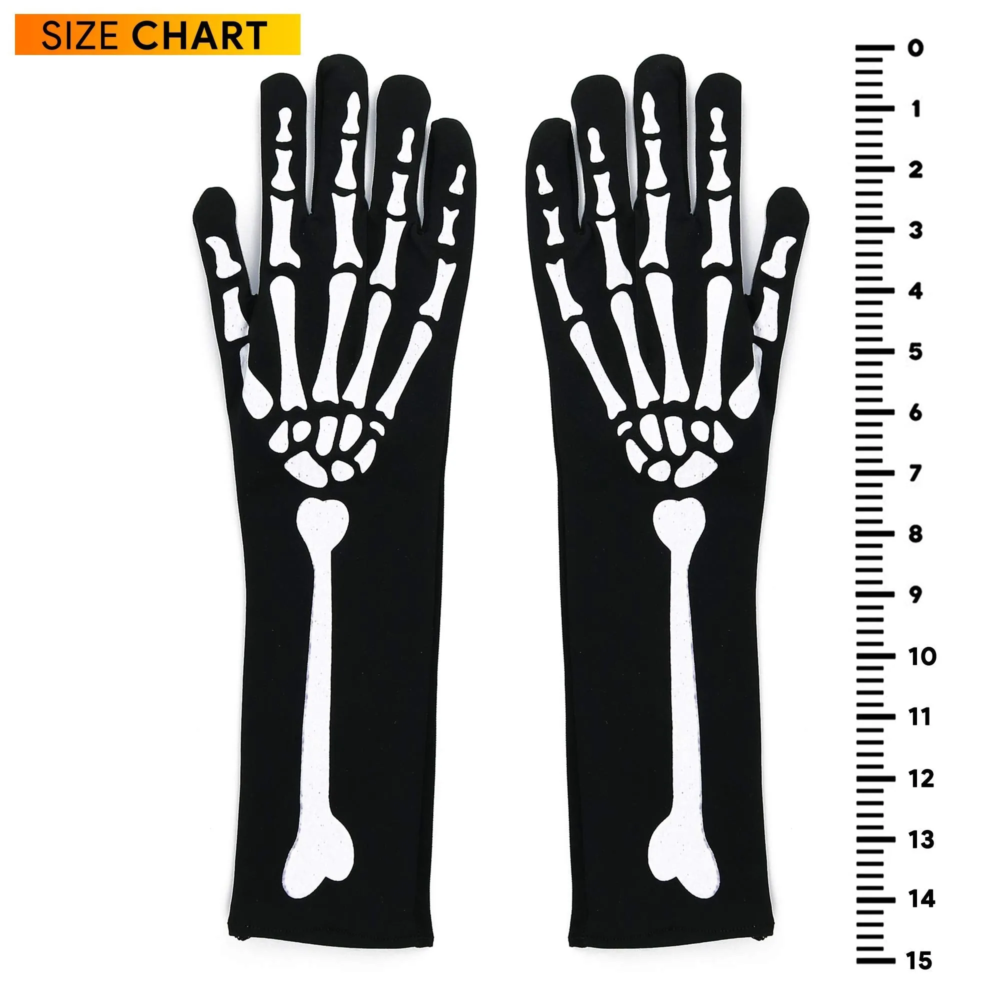 Bone Hand Skeleton Gloves - Skeleton Accessories Stretch Elbow Gloves for Adults and Kids Black