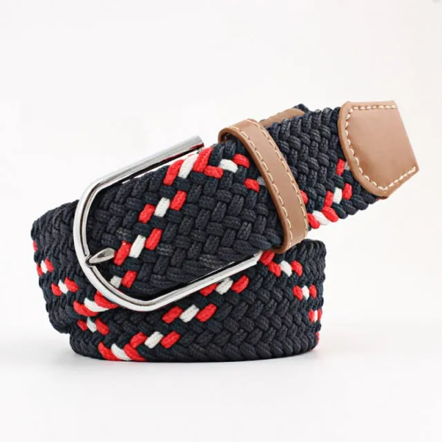 Casual Knitted Pin Buckle Men Belt Woven Canvas Braided Stretch Belt