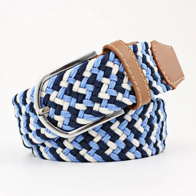 Casual Knitted Pin Buckle Men Belt Woven Canvas Braided Stretch Belt