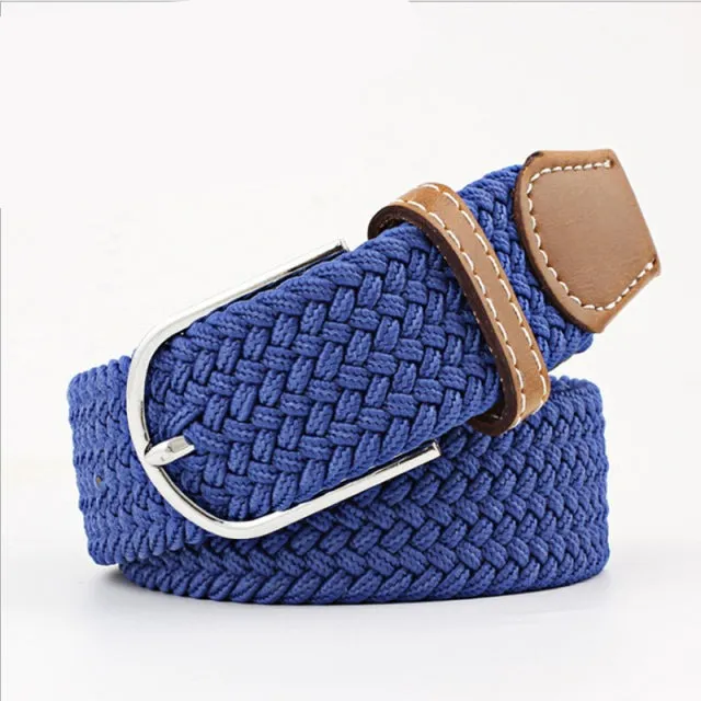 Casual Knitted Pin Buckle Men Belt Woven Canvas Braided Stretch Belt