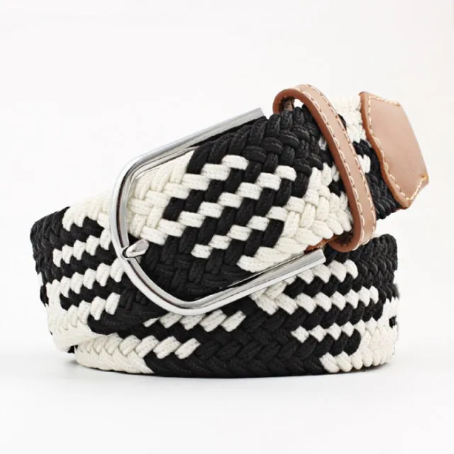 Casual Knitted Pin Buckle Men Belt Woven Canvas Braided Stretch Belt