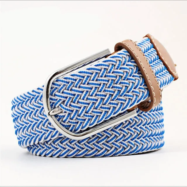 Casual Knitted Pin Buckle Men Belt Woven Canvas Braided Stretch Belt