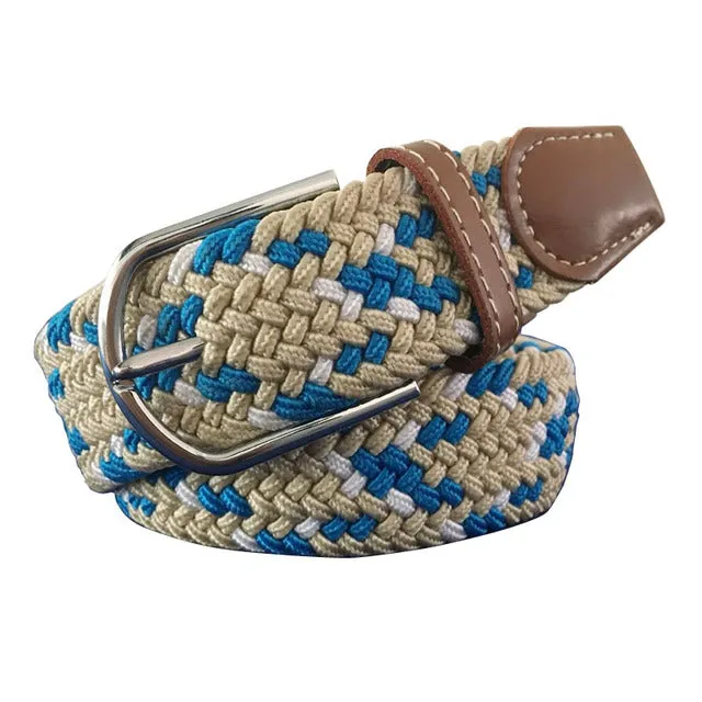 Casual Knitted Pin Buckle Men Belt Woven Canvas Braided Stretch Belt