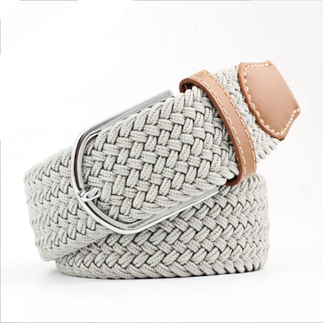 Casual Knitted Pin Buckle Men Belt Woven Canvas Braided Stretch Belt