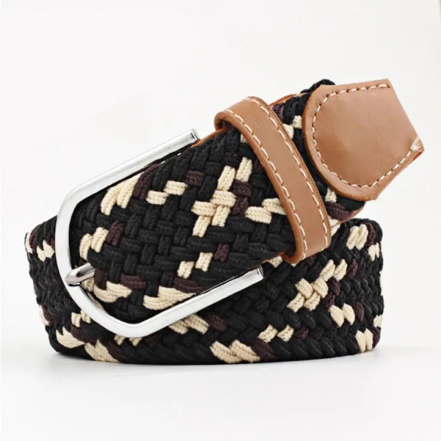 Casual Knitted Pin Buckle Men Belt Woven Canvas Braided Stretch Belt