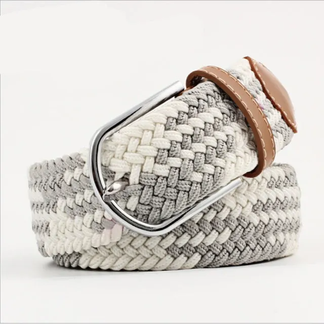 Casual Knitted Pin Buckle Men Belt Woven Canvas Braided Stretch Belt