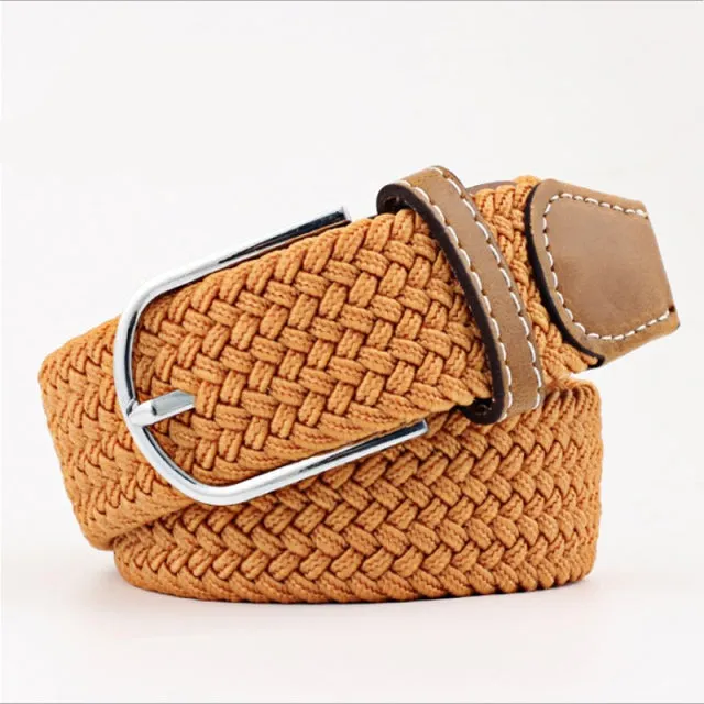 Casual Knitted Pin Buckle Men Belt Woven Canvas Braided Stretch Belt