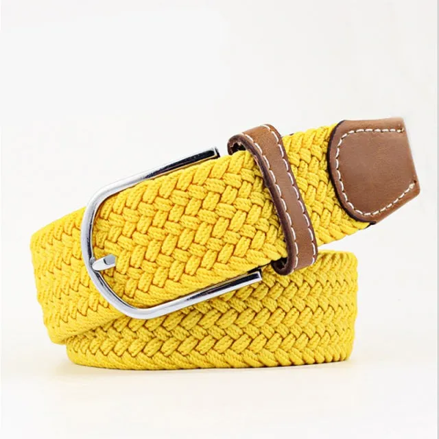 Casual Knitted Pin Buckle Men Belt Woven Canvas Braided Stretch Belt