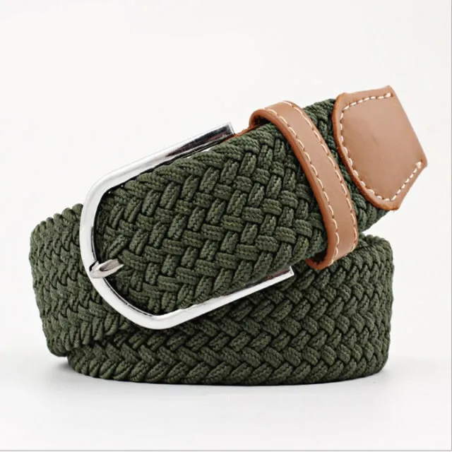 Casual Knitted Pin Buckle Men Belt Woven Canvas Braided Stretch Belt