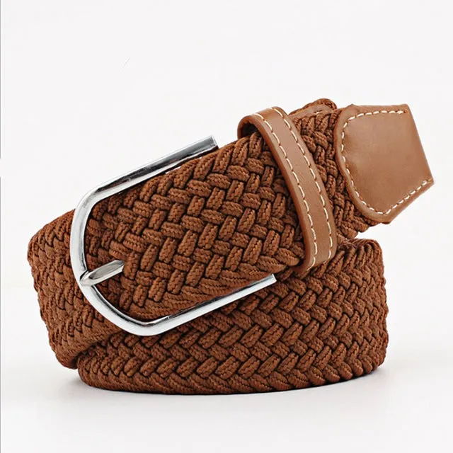 Casual Knitted Pin Buckle Men Belt Woven Canvas Braided Stretch Belt