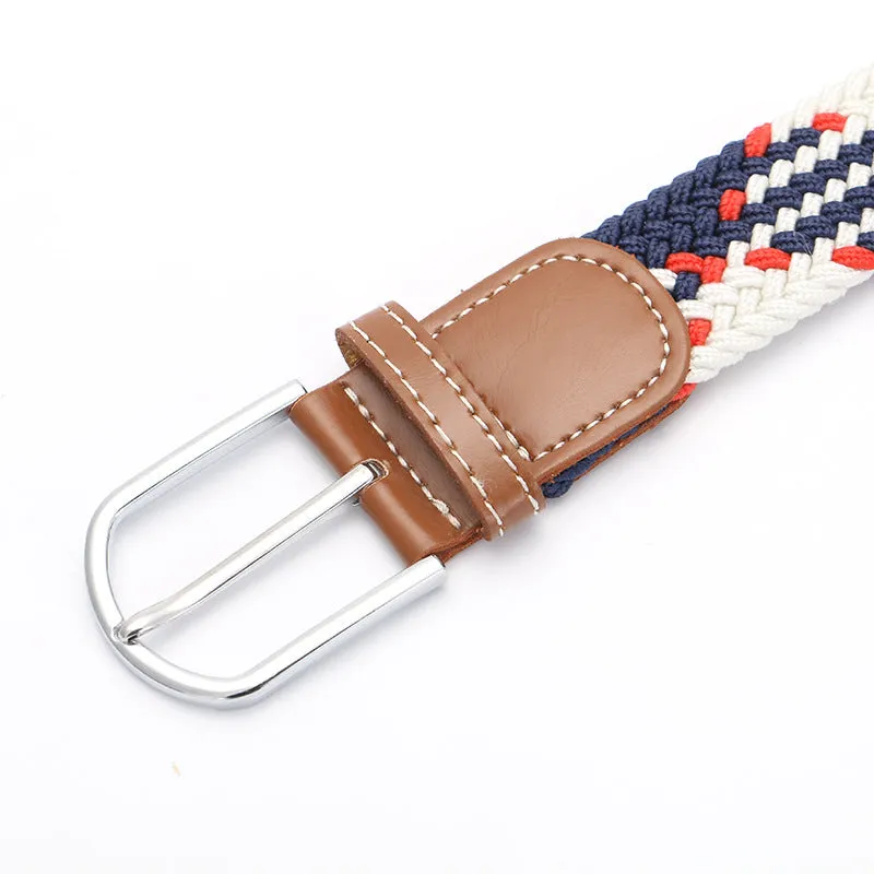 Casual Knitted Pin Buckle Men Belt Woven Canvas Braided Stretch Belt