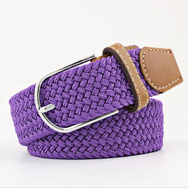 Casual Knitted Pin Buckle Men Belt Woven Canvas Braided Stretch Belt