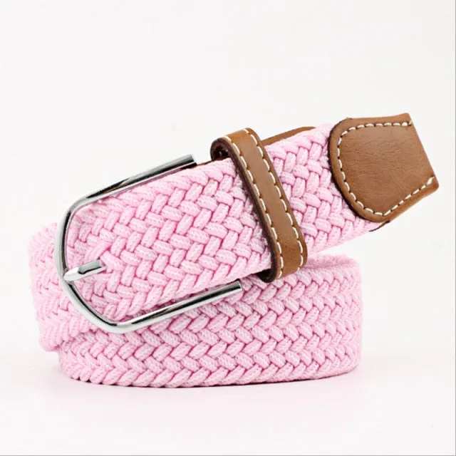 Casual Knitted Pin Buckle Men Belt Woven Canvas Braided Stretch Belt