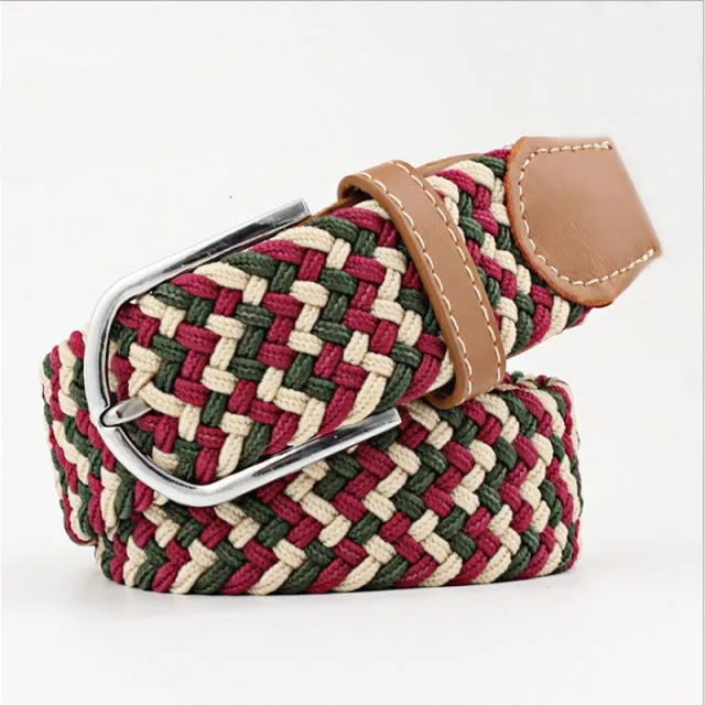 Casual Knitted Pin Buckle Men Belt Woven Canvas Braided Stretch Belt