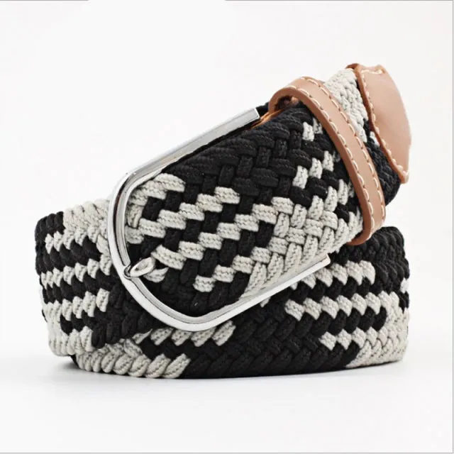 Casual Knitted Pin Buckle Men Belt Woven Canvas Braided Stretch Belt