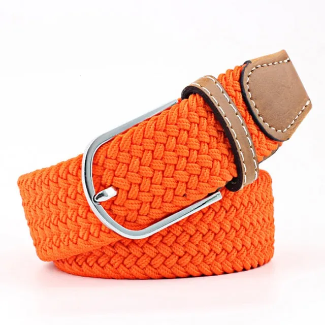 Casual Knitted Pin Buckle Men Belt Woven Canvas Braided Stretch Belt