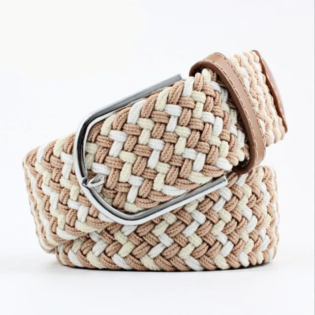 Casual Knitted Pin Buckle Men Belt Woven Canvas Braided Stretch Belt