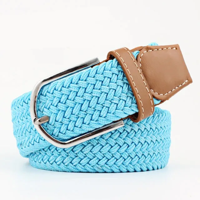 Casual Knitted Pin Buckle Men Belt Woven Canvas Braided Stretch Belt