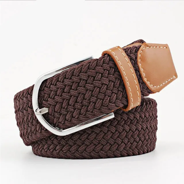 Casual Knitted Pin Buckle Men Belt Woven Canvas Braided Stretch Belt