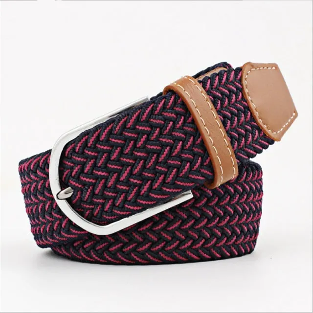 Casual Knitted Pin Buckle Men Belt Woven Canvas Braided Stretch Belt