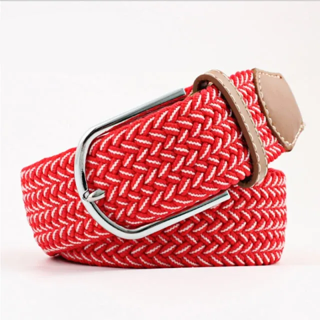 Casual Knitted Pin Buckle Men Belt Woven Canvas Braided Stretch Belt