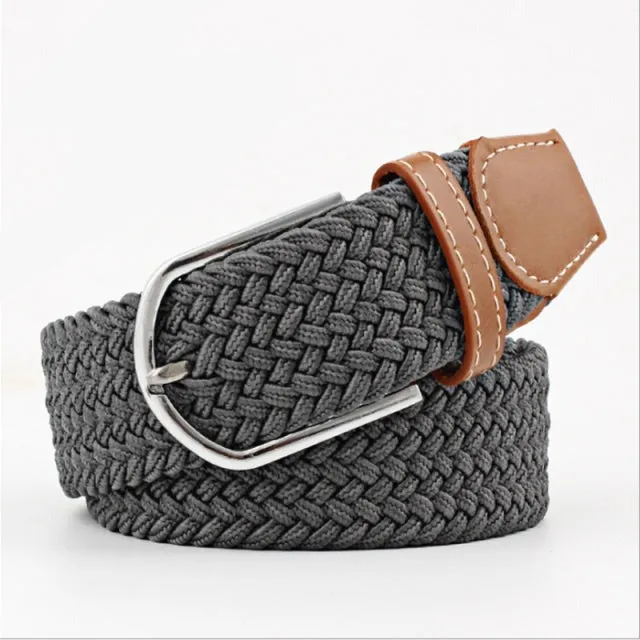 Casual Knitted Pin Buckle Men Belt Woven Canvas Braided Stretch Belt