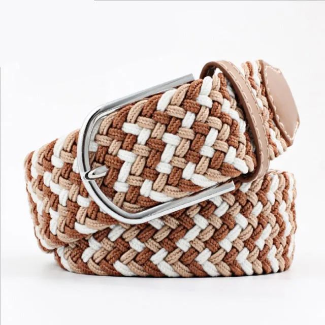 Casual Knitted Pin Buckle Men Belt Woven Canvas Braided Stretch Belt