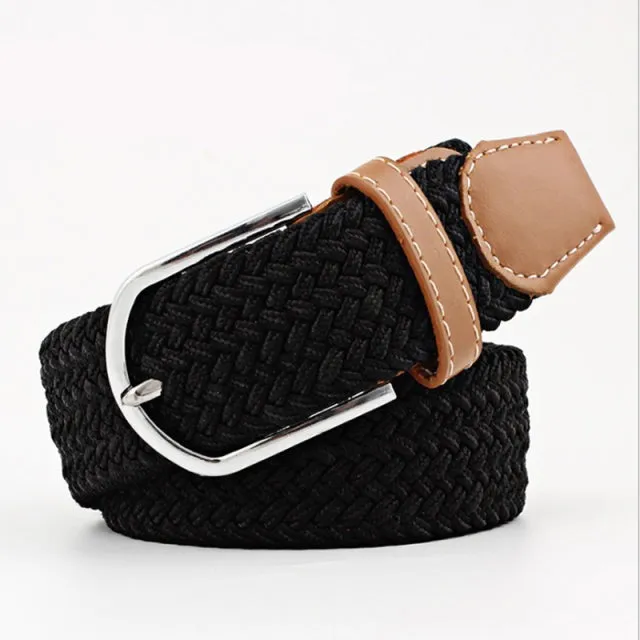 Casual Knitted Pin Buckle Men Belt Woven Canvas Braided Stretch Belt