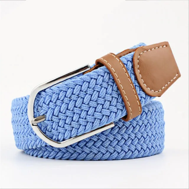 Casual Knitted Pin Buckle Men Belt Woven Canvas Braided Stretch Belt