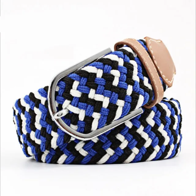 Casual Knitted Pin Buckle Men Belt Woven Canvas Braided Stretch Belt