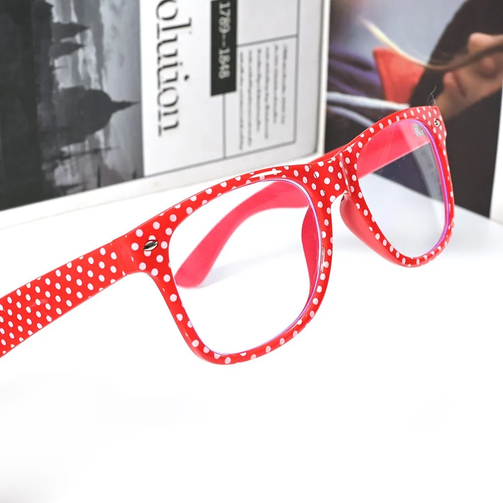 Cubojue Unisex Full Rim Square Red Polka Dot Tr 90 Myopic Reading Glasses