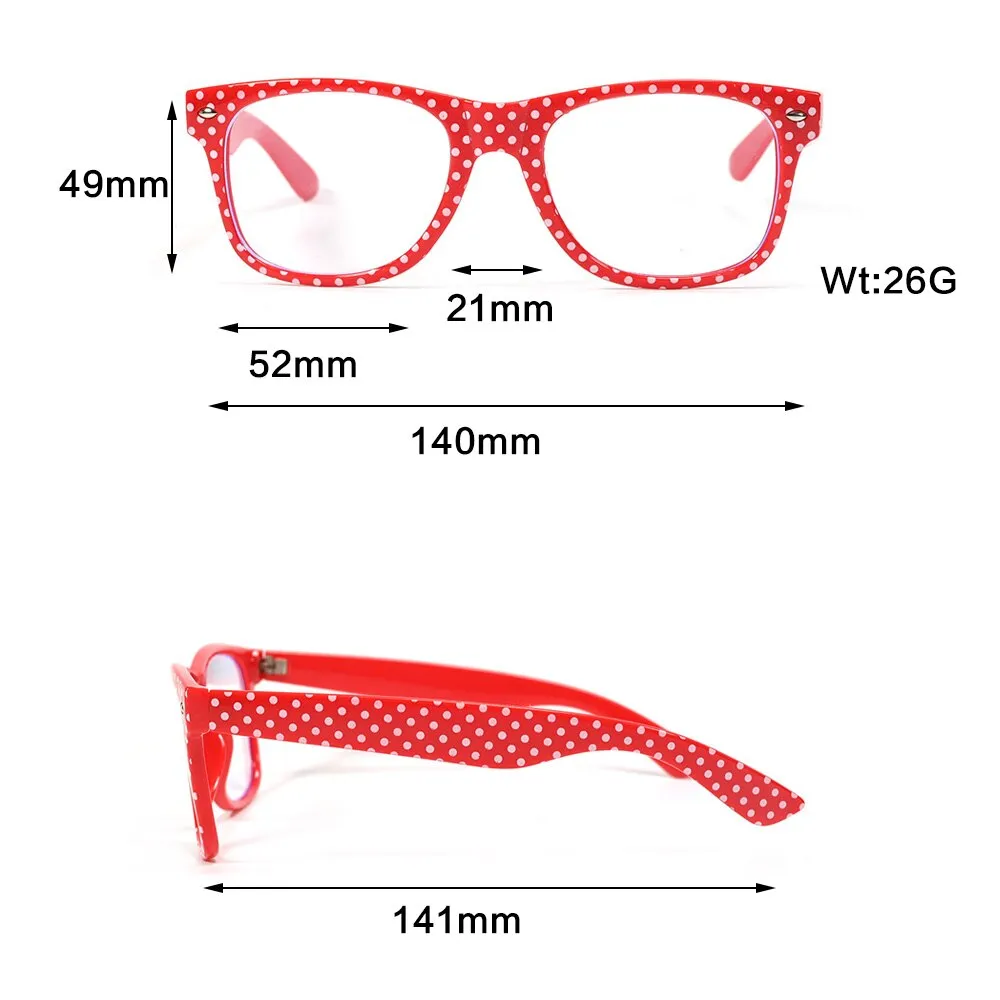 Cubojue Unisex Full Rim Square Red Polka Dot Tr 90 Myopic Reading Glasses