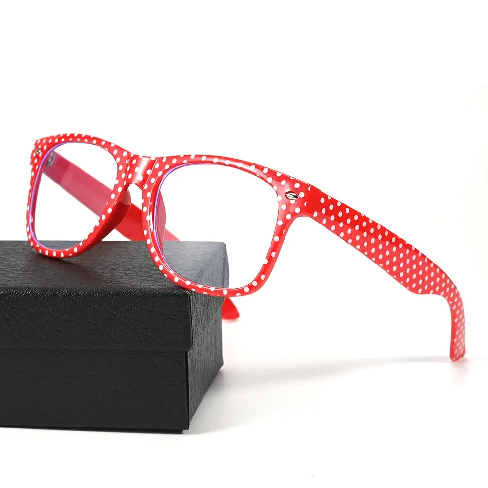 Cubojue Unisex Full Rim Square Red Polka Dot Tr 90 Myopic Reading Glasses