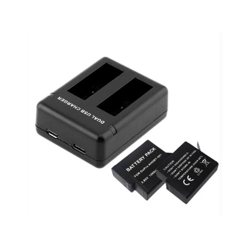 Dual Battery Charger with 2 Batteries for GoPro HERO 4 Cameras