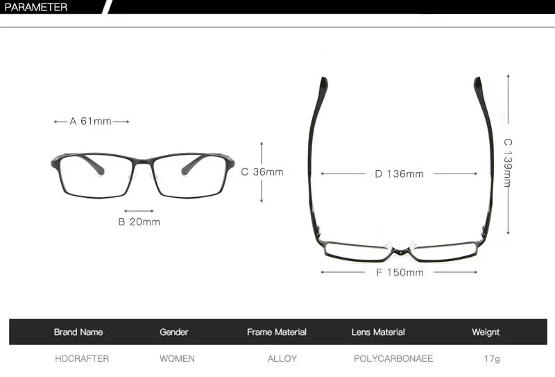 Hdcrafter Tr90 17G Lightweight Glasses Frame Hyperopia Eyeglasses Frames Reading Titaniun L-P6287