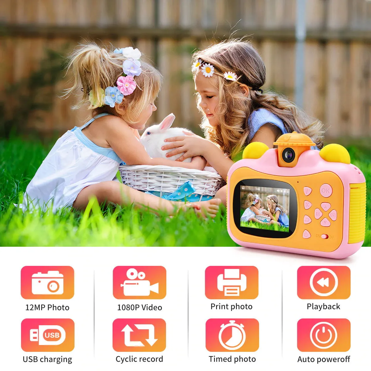 Kids Camera Instant Print Camera for Children 1080P HD Video Photo Camera Toys with 32GB Card