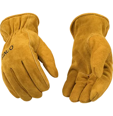 Kinco 50RL-KM Kids Golden Full Suede Cowhide Easy-On Cuff Shirred Elastic Wrist Drivers Gloves (One Dozen)