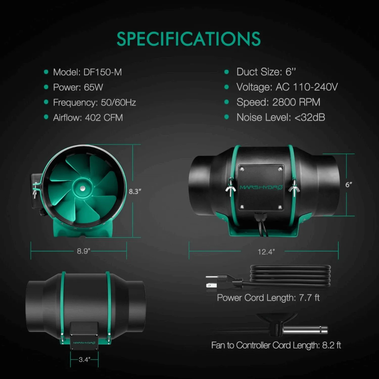 Mars Hydro iFresh 6" Smart Inline Duct Fan and Carbon Filter Combo